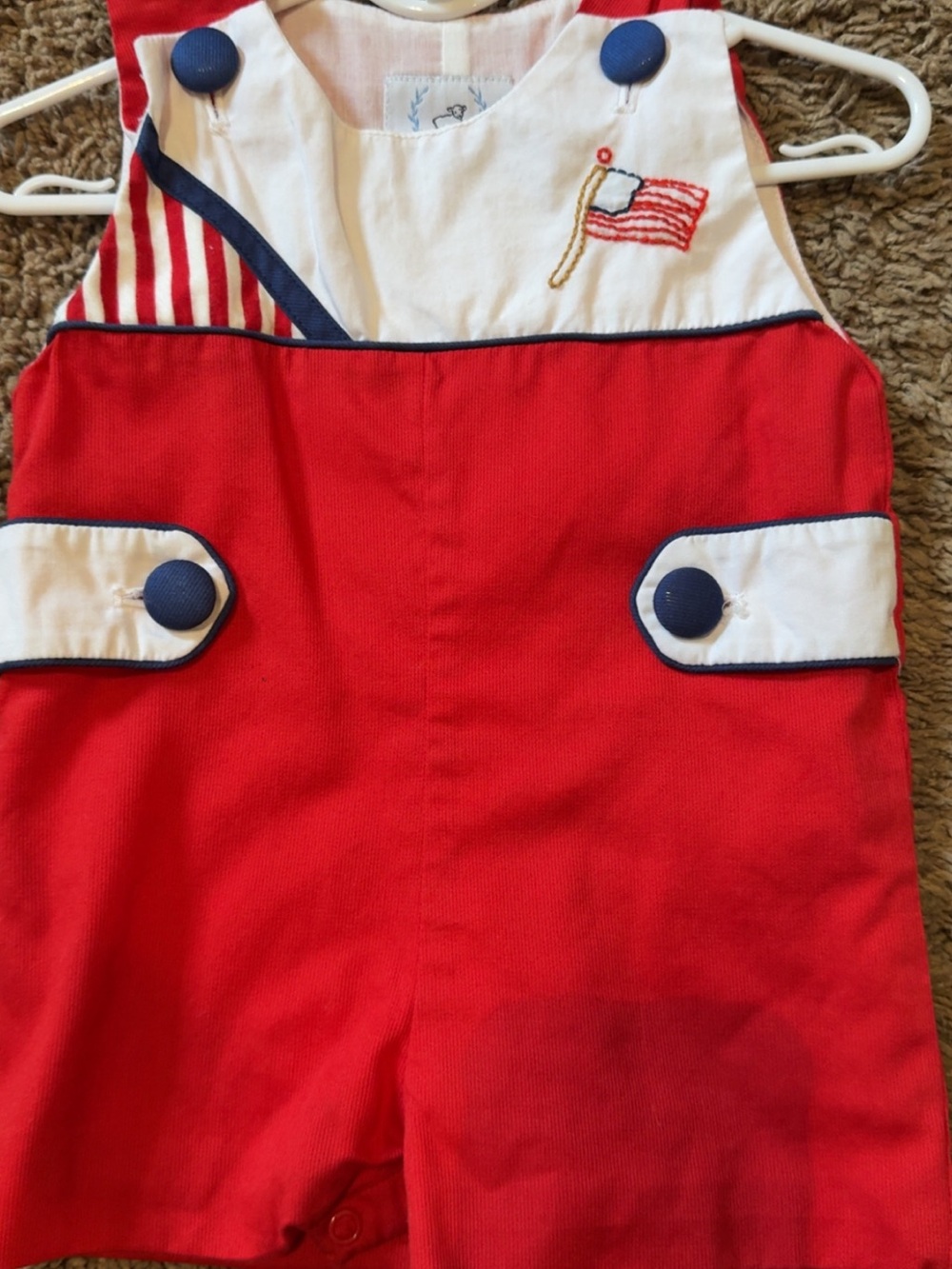 Red Toddler Shortall with Flag Embroidery
